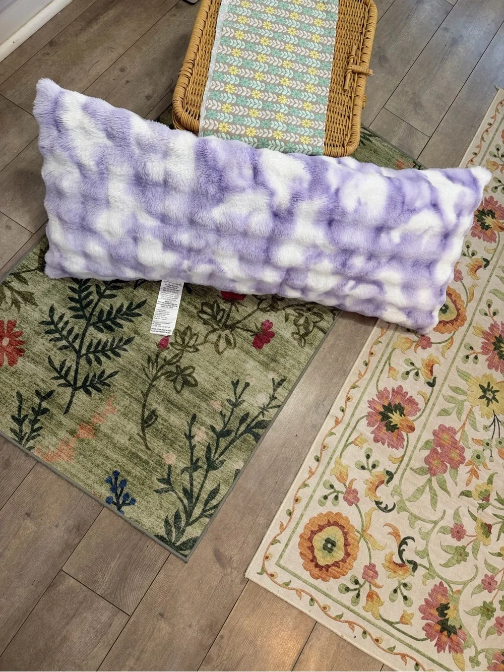 New Large Girl’s Tie Dye Furry Plush Body Pillow Purple White Pillow 16x36”